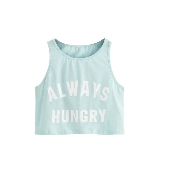 Light Blue 'Always Hungry' Cropped Top - Picture 1 of 5